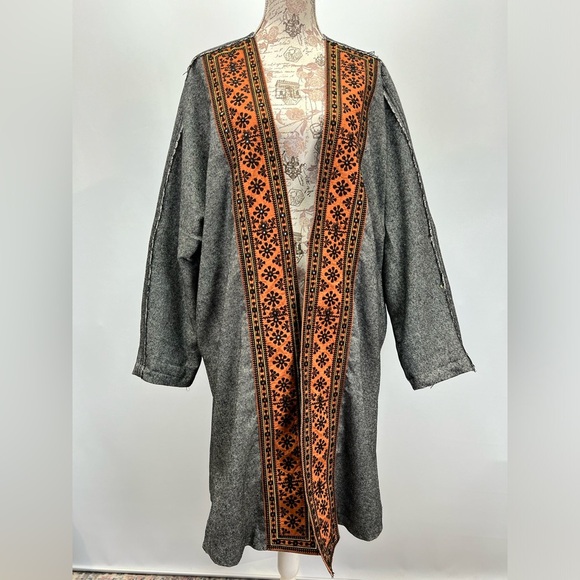 FREE PEOPLE Gray black wool blend with orange detail duster cardigan size M - Picture 2 of 14